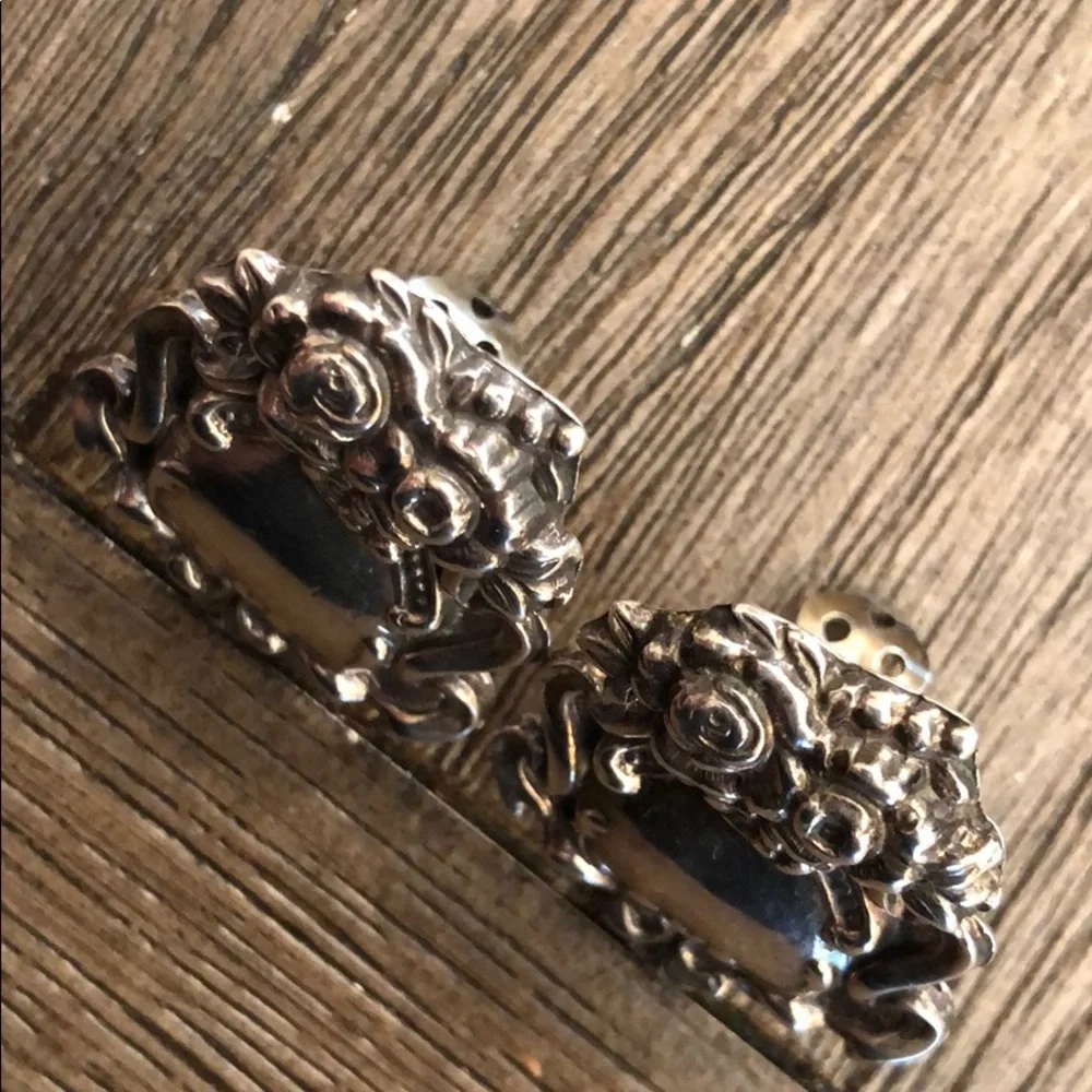 Sterling Silver Repousse Clip Earrings Baroque